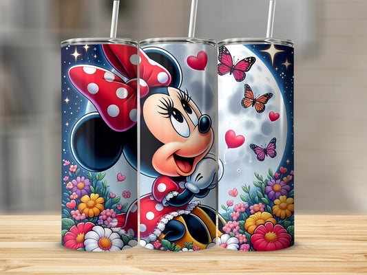 Minnie Mouse Floral and Butterfly Tumbler with Straw