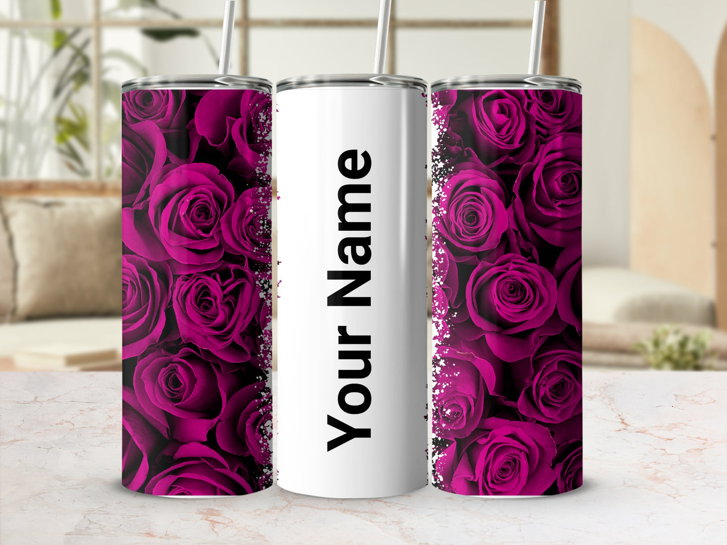 Personalized Purple Roses Design Tumbler with Name Option