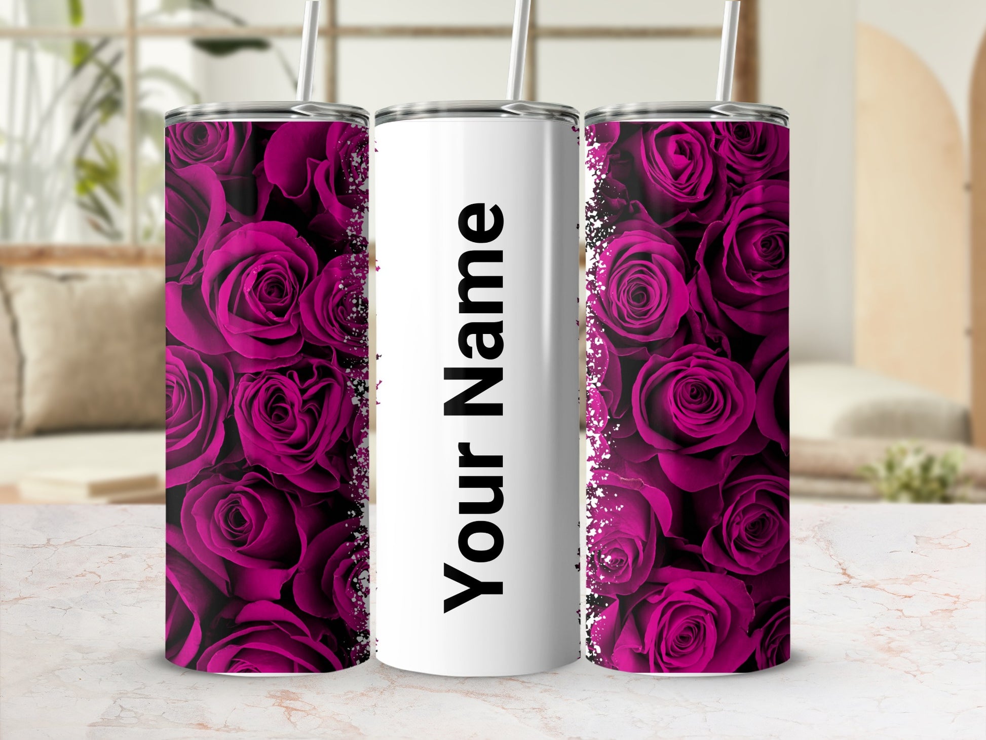 Personalized Purple Roses Design Tumbler with Name Option