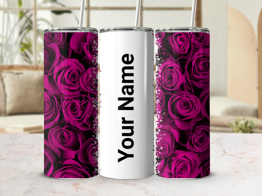 Personalized Purple Roses Design Tumbler with Name Option