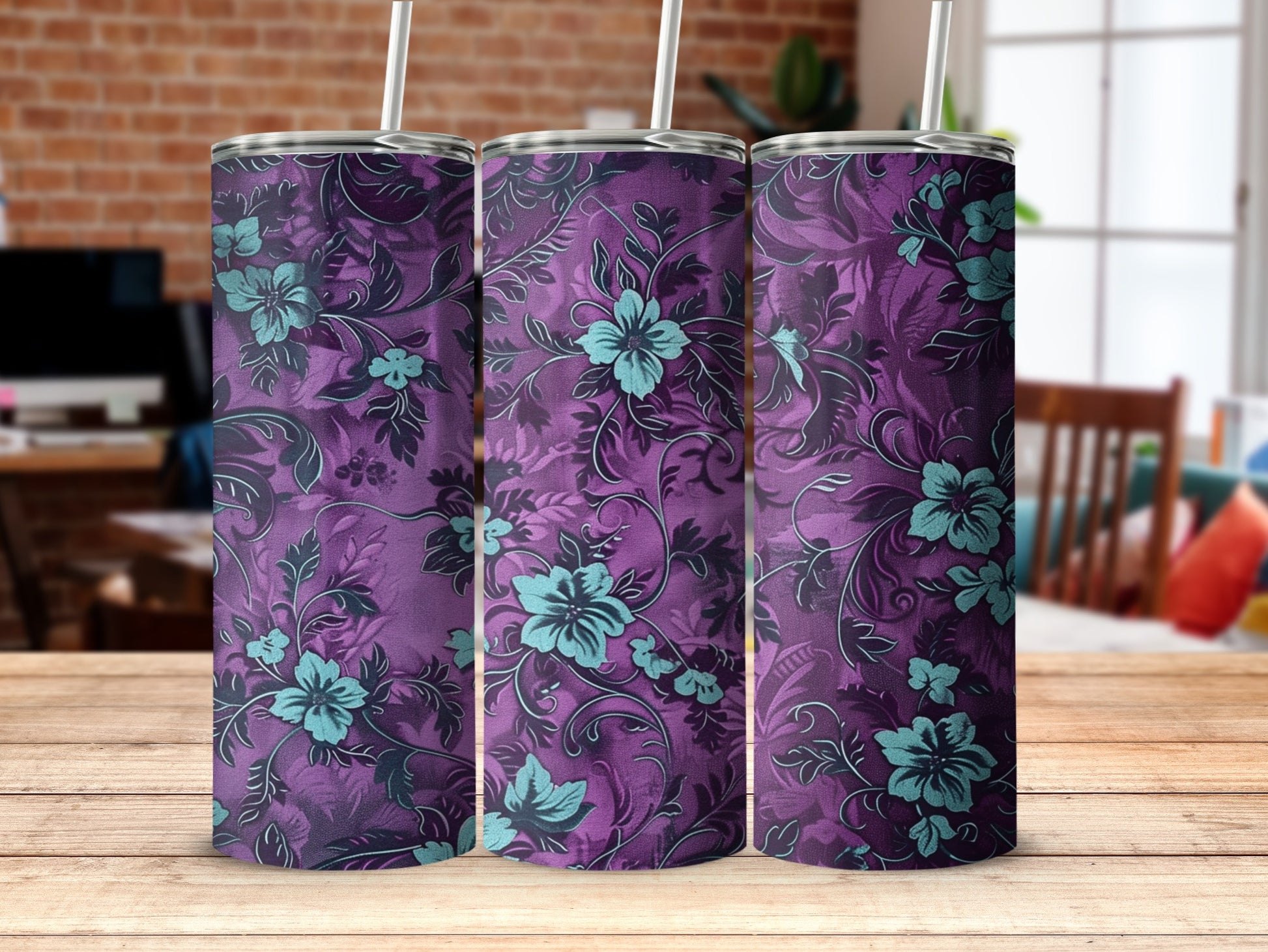 Purple Floral Design Custom Skinny Tumbler