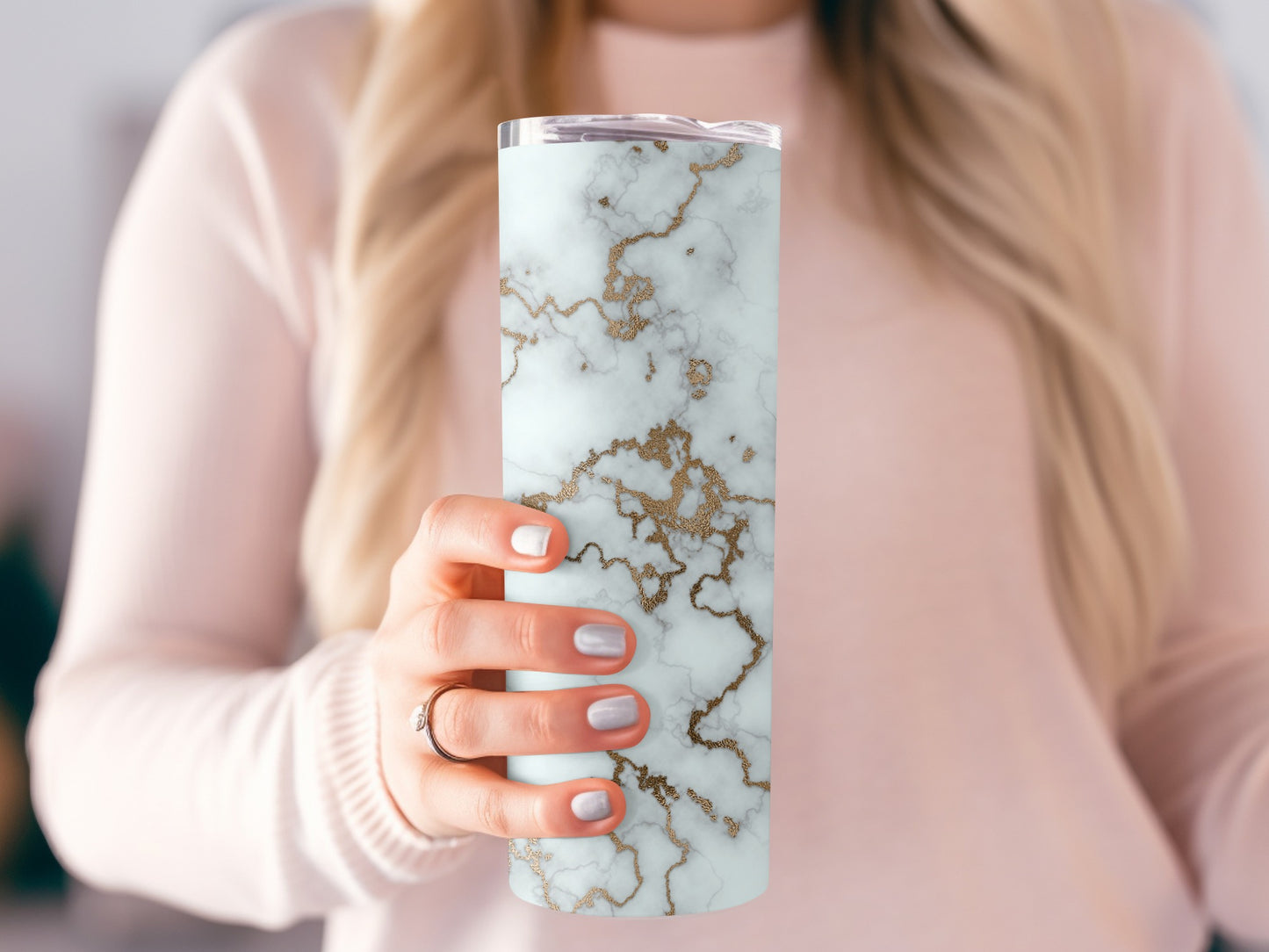 Gold Veins On White Faux Marble Design Custom Tumblers
