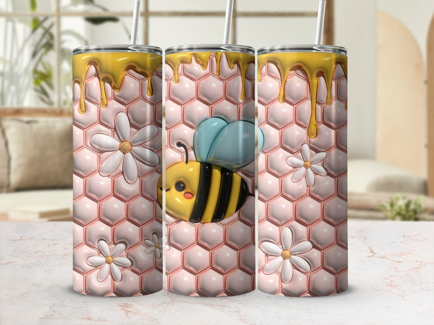 Cute Bee Honeycomb Drip Flower Design Tumbler product type
