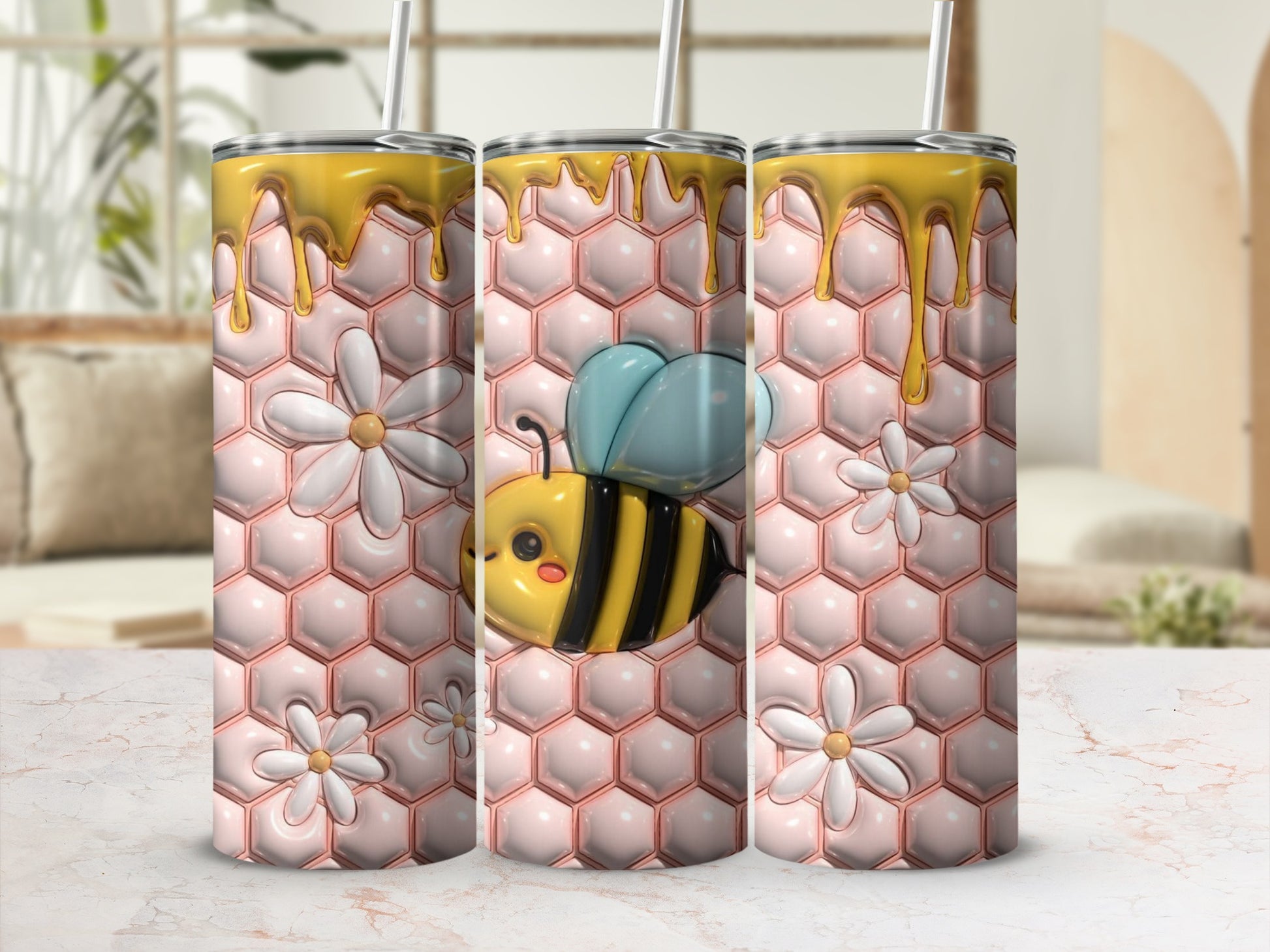 Cute Bee Honeycomb Drip Flower Design Tumbler product type