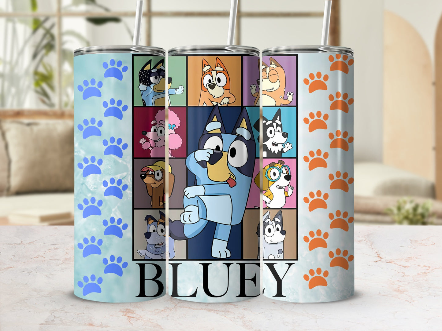 Bluey Character and Paw Print Tumbler for Kids