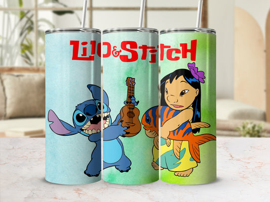 Lilo and Stitch Themed Tumbler with Straw and Lid
