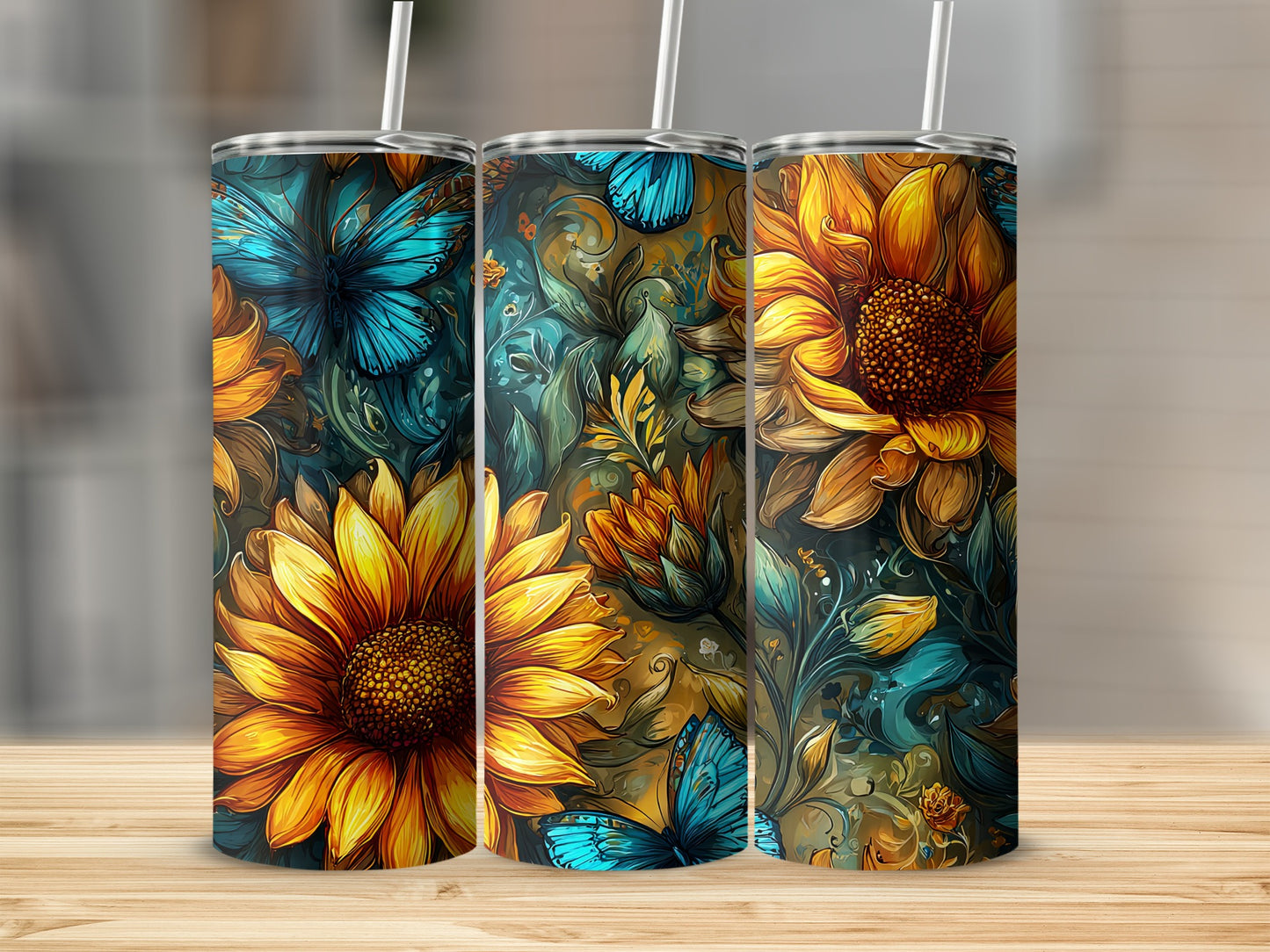 Beautiful Floral Patterned Tumblers with Butterflies