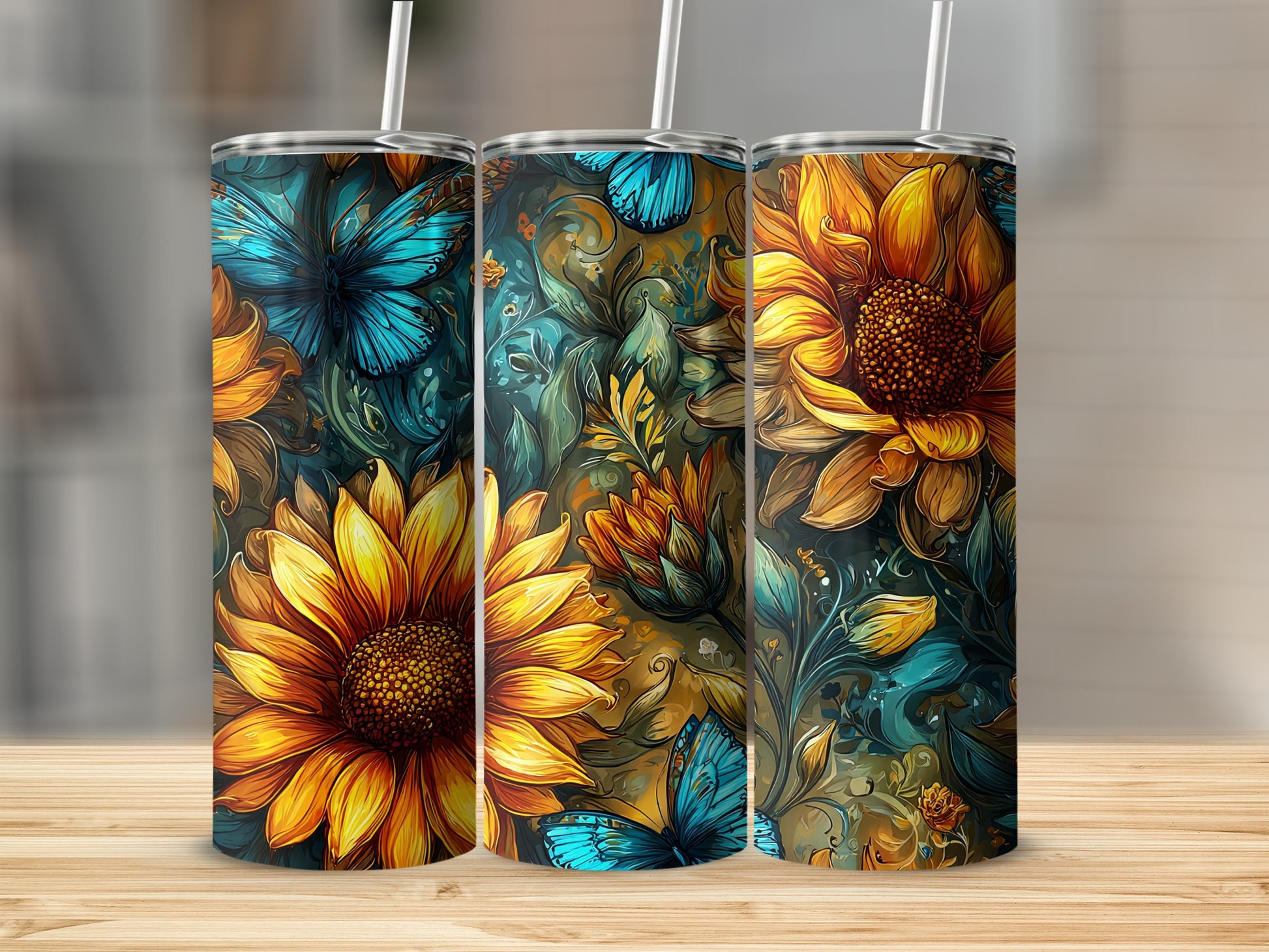 Beautiful Floral Patterned Tumblers with Butterflies