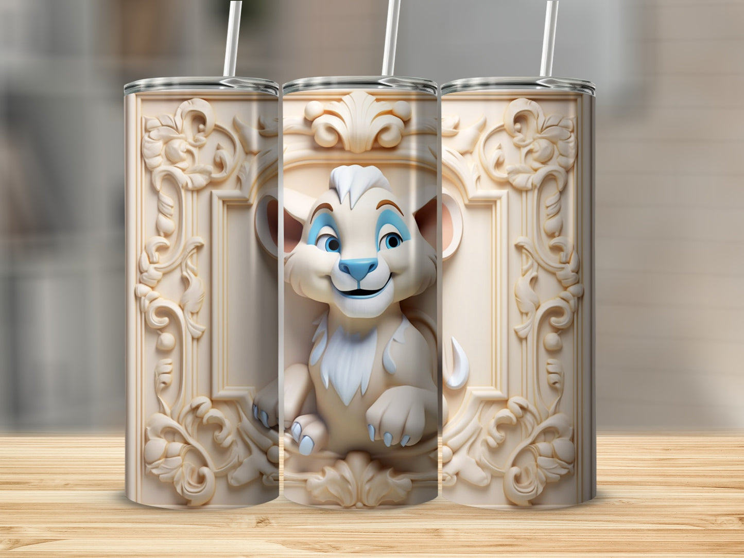 Lion Cub Decorative Metal Insulated Tumbler