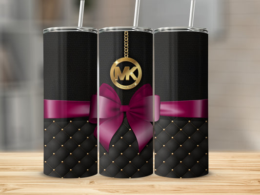Elegant Black Tumbler with Magenta Bow and Gold Accents
