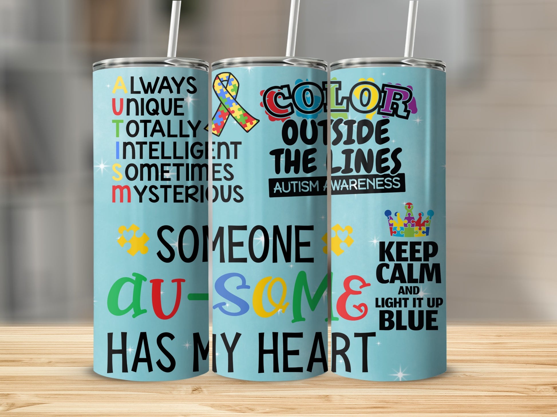 Colorful Autism Awareness Keep Calm Motivational Tumbler