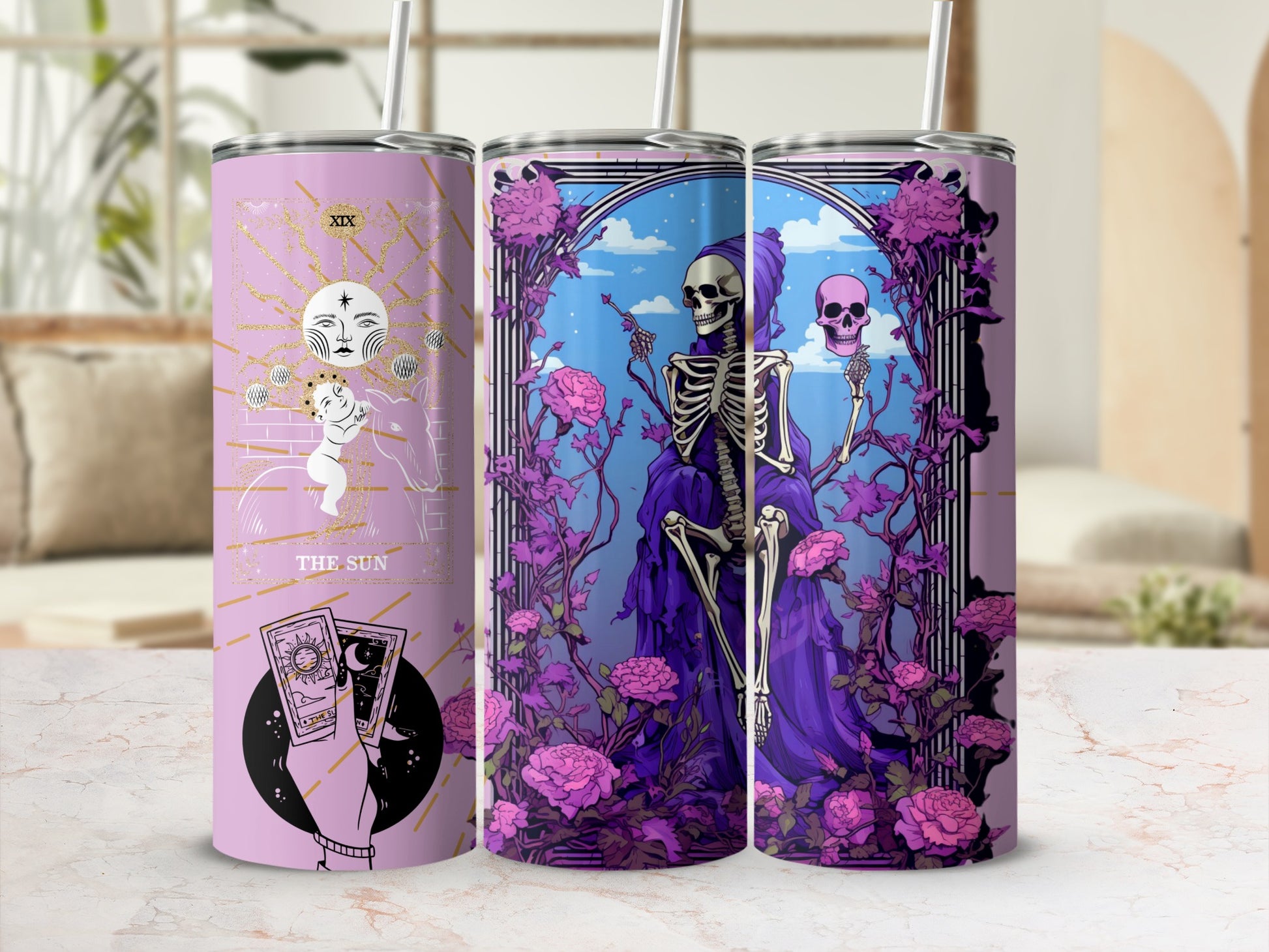 Gothic Skeleton Tarot Card Art Etsy Coffee Tumbler