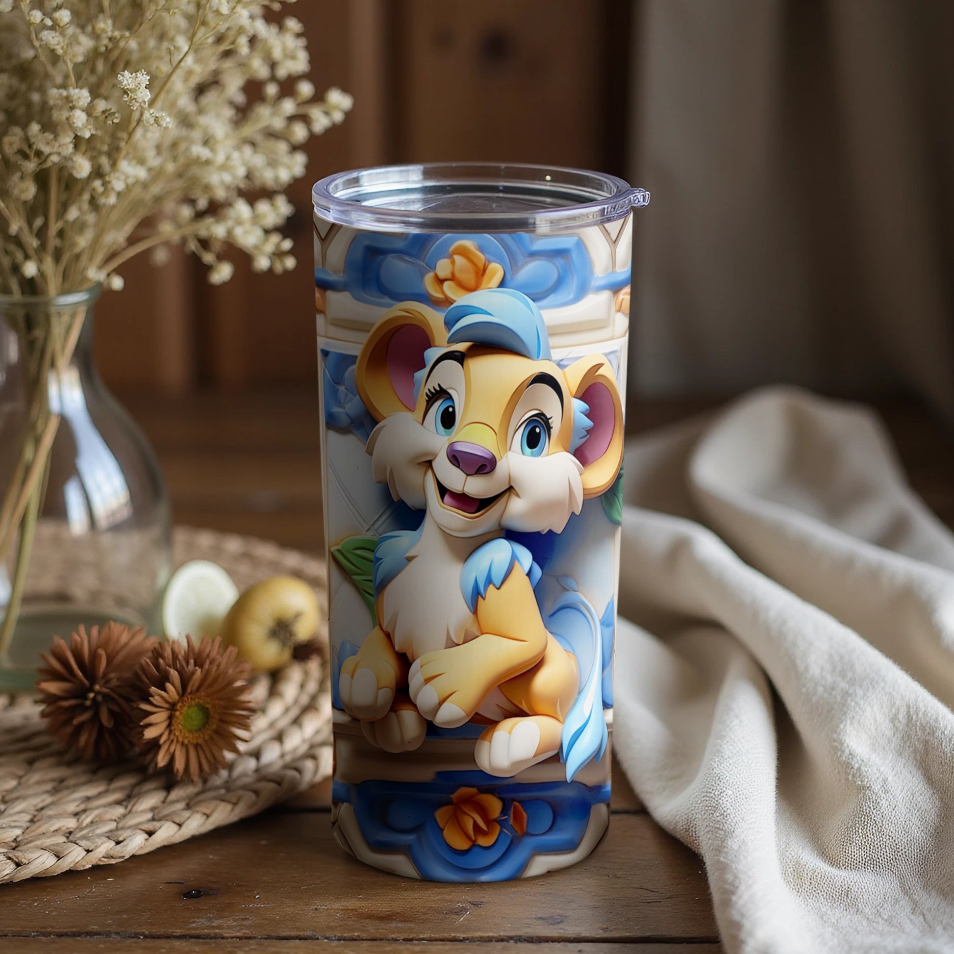Adorable Lion Cub Artwork on Tumbler Drinkware