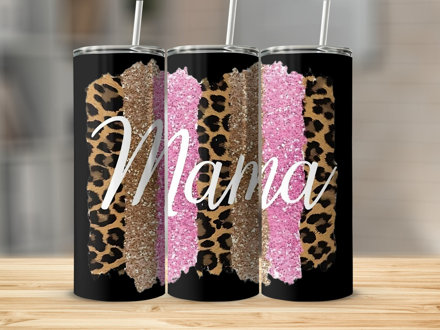 Mama Leopard and Glitter Design Tumbler Cup