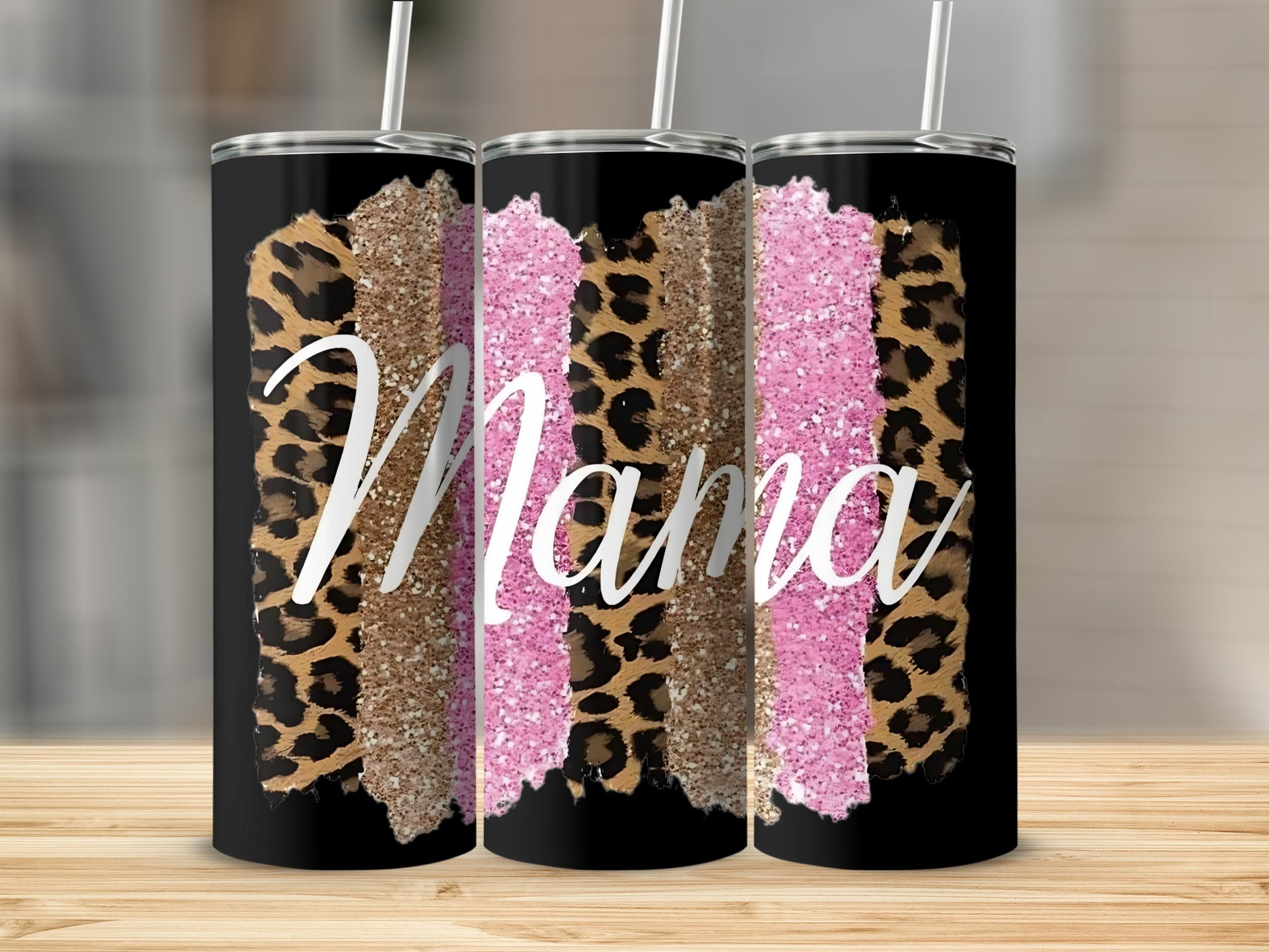 Mama Leopard and Glitter Design Tumbler Cup