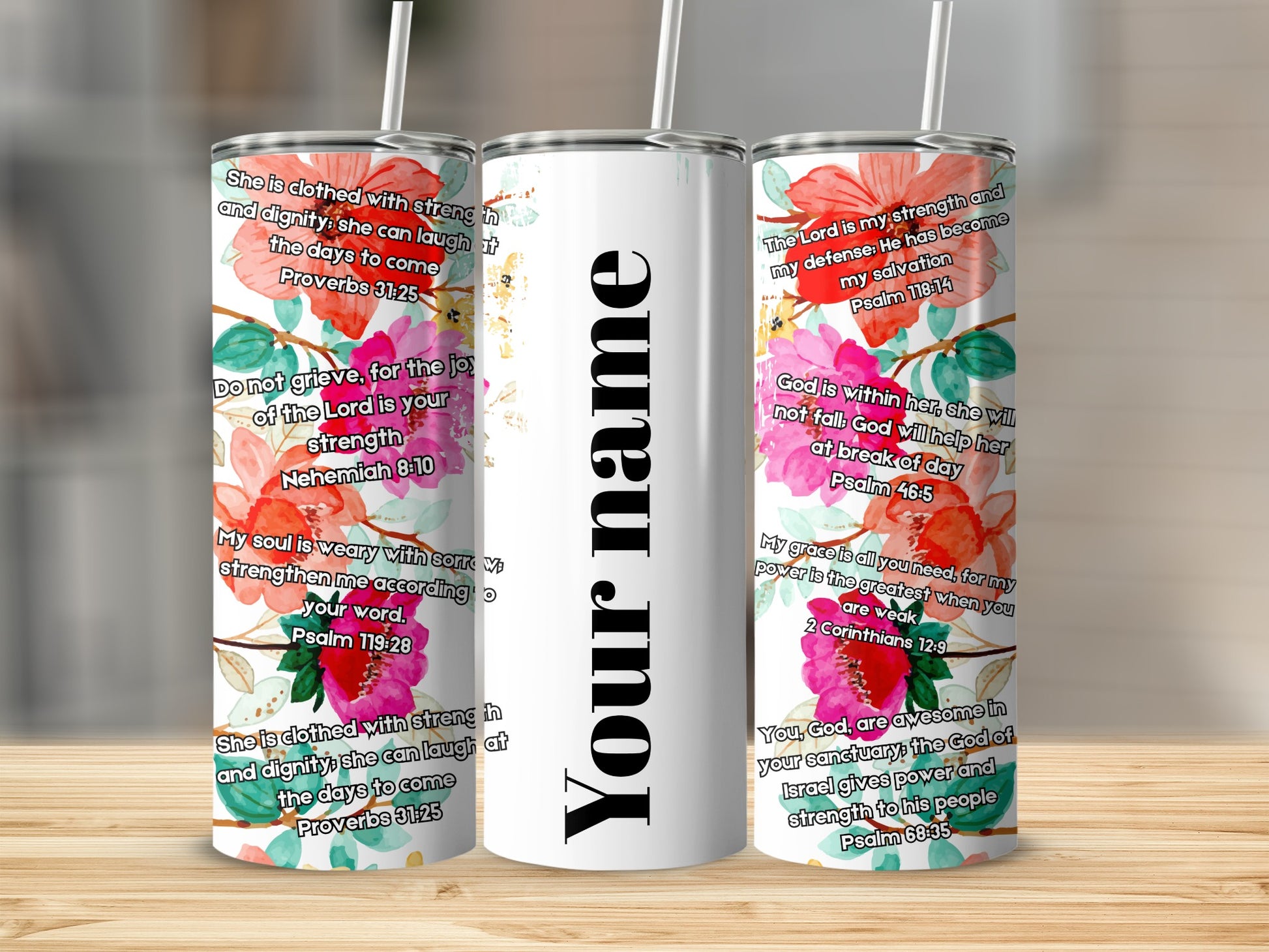 Personalized Floral Bible Verse Insulated Tumbler
