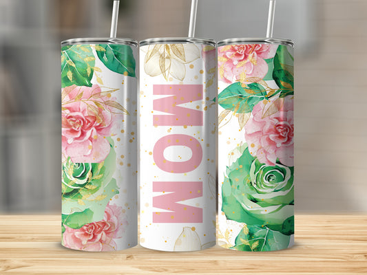 Floral Watercolor Design MOM Print Tumbler Drinkware