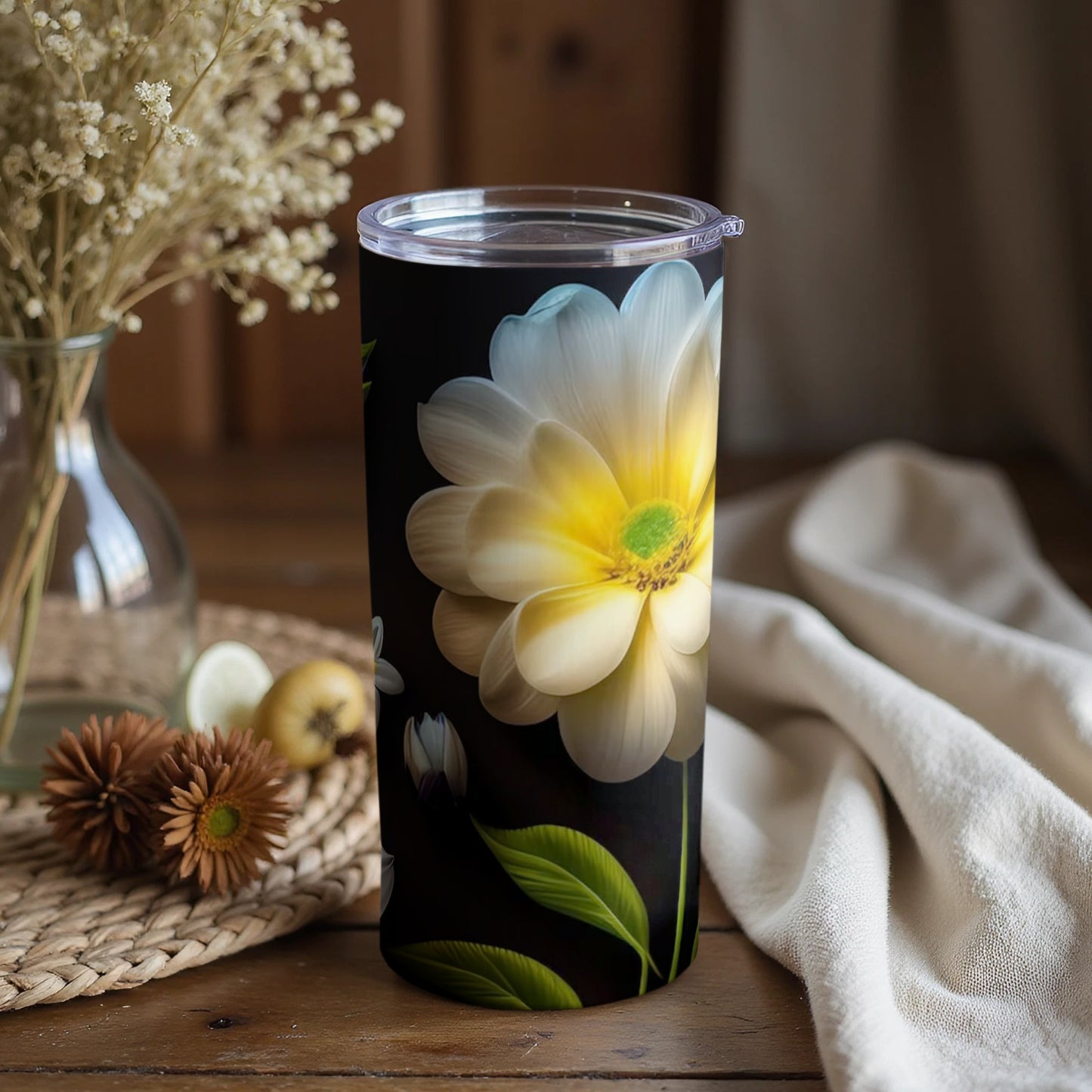 Elegant Floral Print Insulated Tumbler for Hot and Cold Drinks