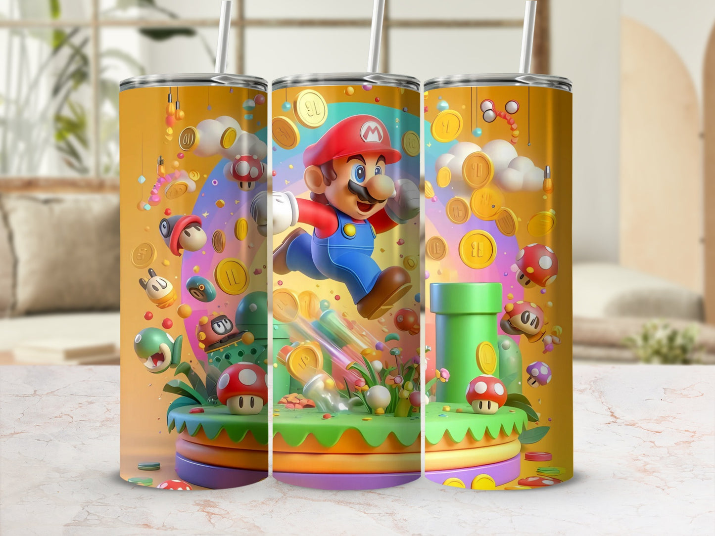Colorful Mario Character Graphic Vacuum Tumbler