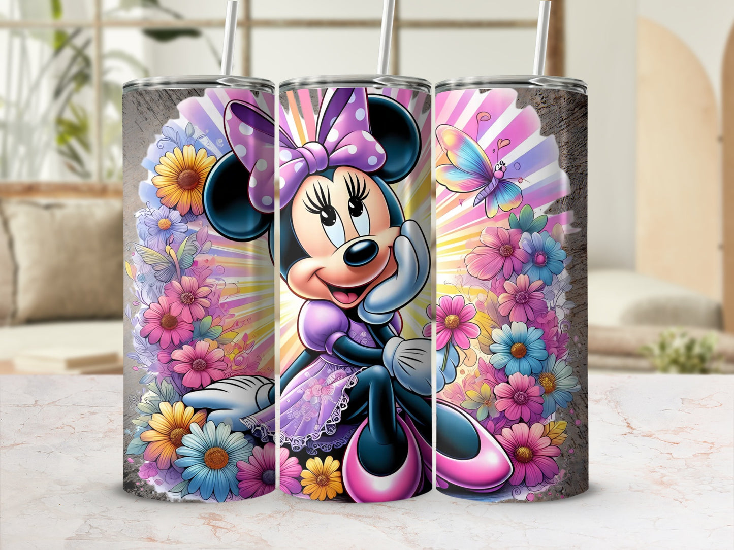 Minnie Mouse with Floral Background Tumbler