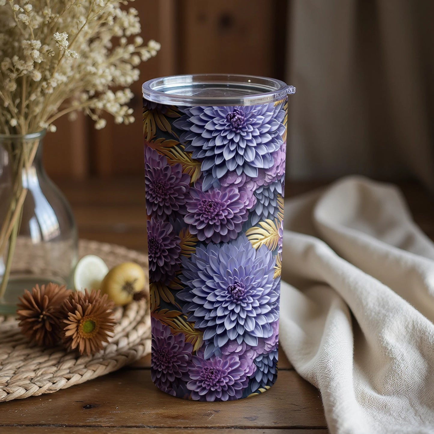 Purple and Gold Floral Design Insulated Tumbler