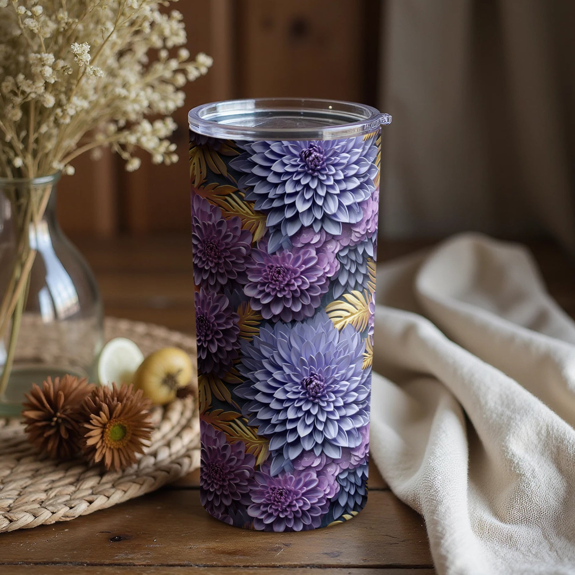 Purple and Gold Floral Design Insulated Tumbler