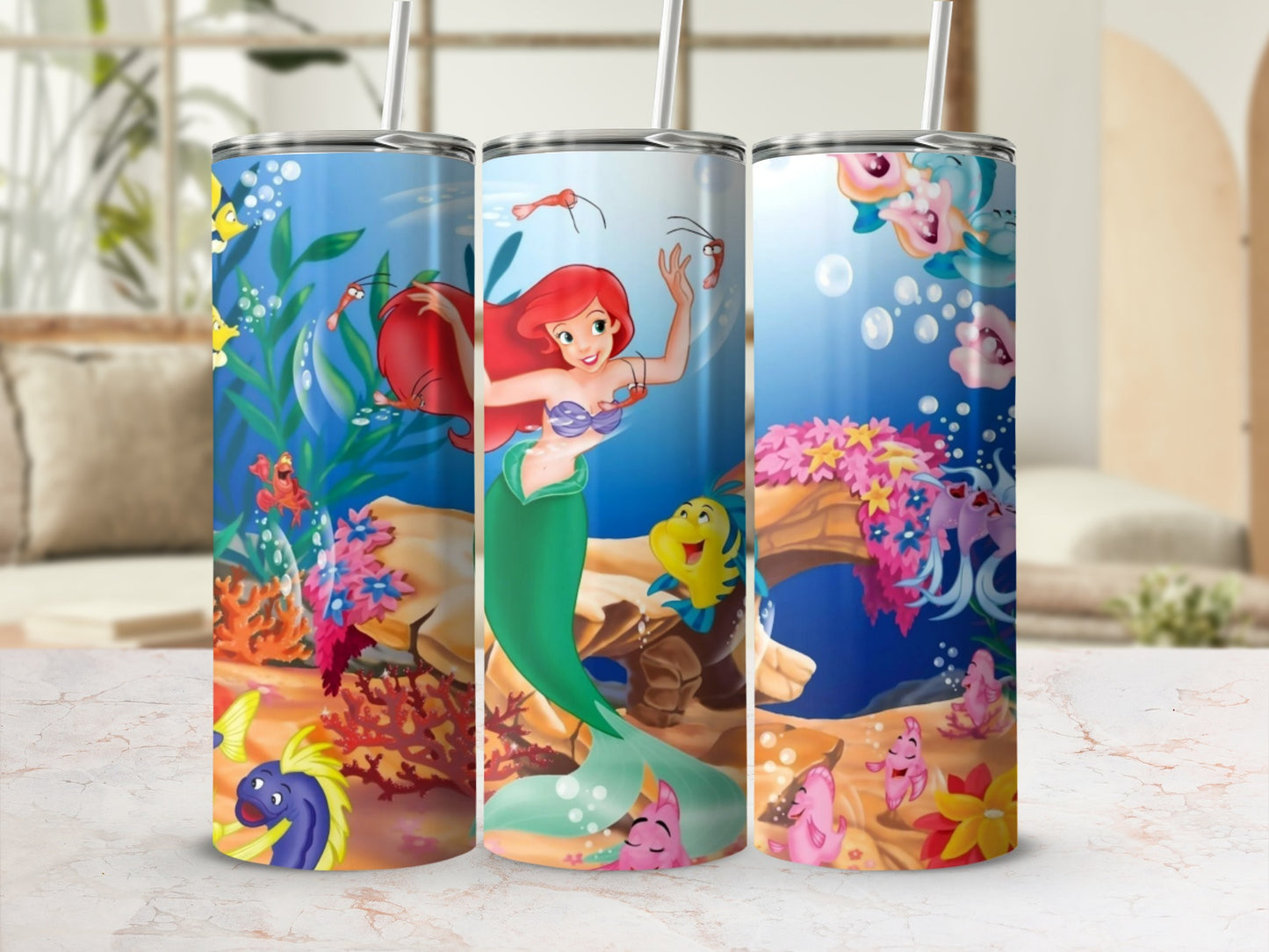 Little Mermaid Underwater Scene Tumbler