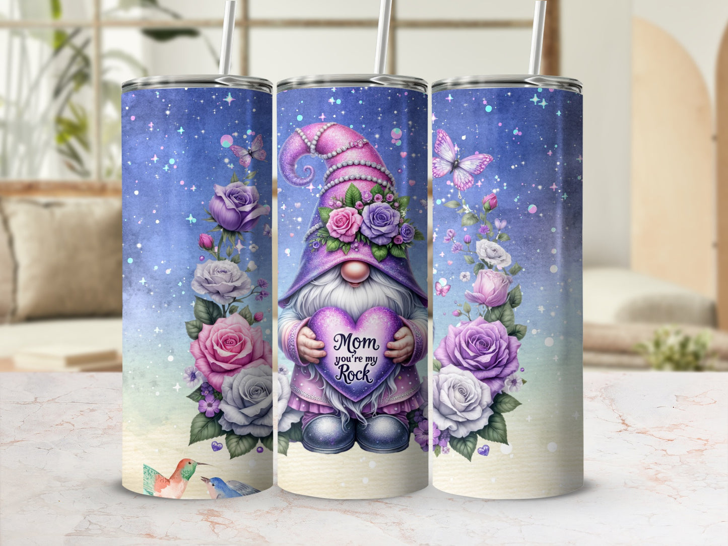 Cute Gnome with Flowers and Mom You're My Rock Tumbler