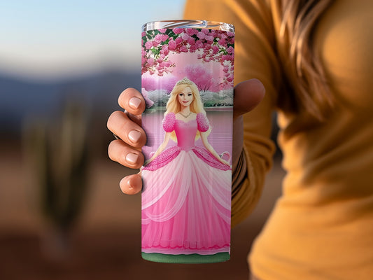 Barbie in Pink Gown Surrounded by Roses Swans Tumblers