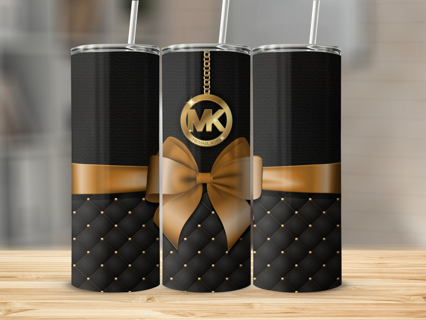 Black and Gold Bow Design Tumbler With Chain Details