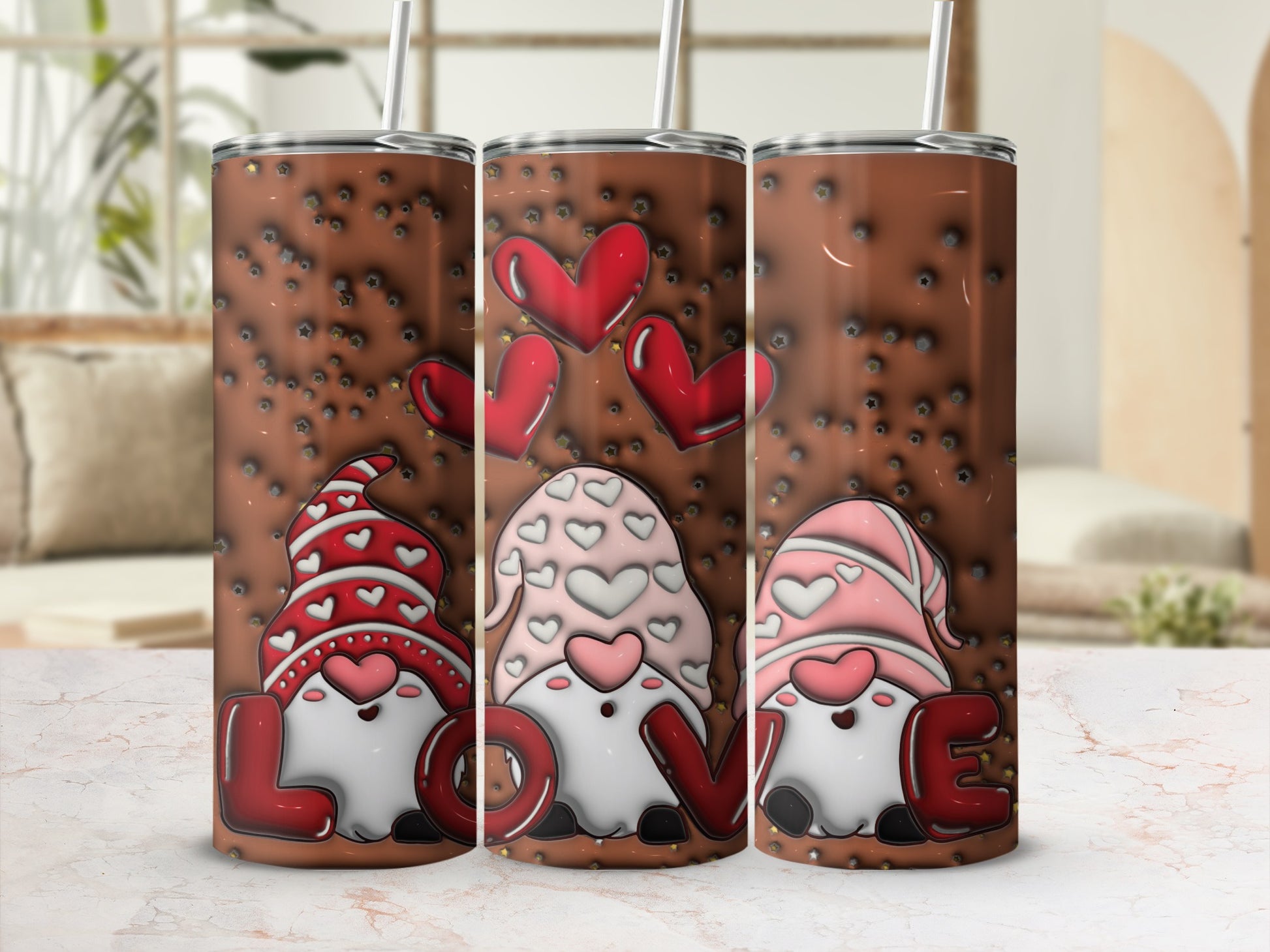 Adorable Gnome Love Hearts Design Travel Mug