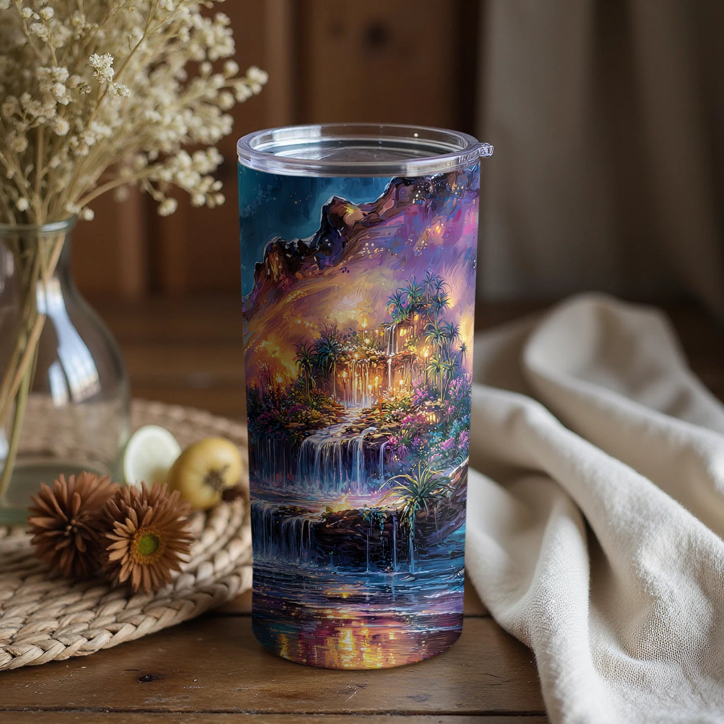 Waterfall Sunset Art Insulated Tumbler Product