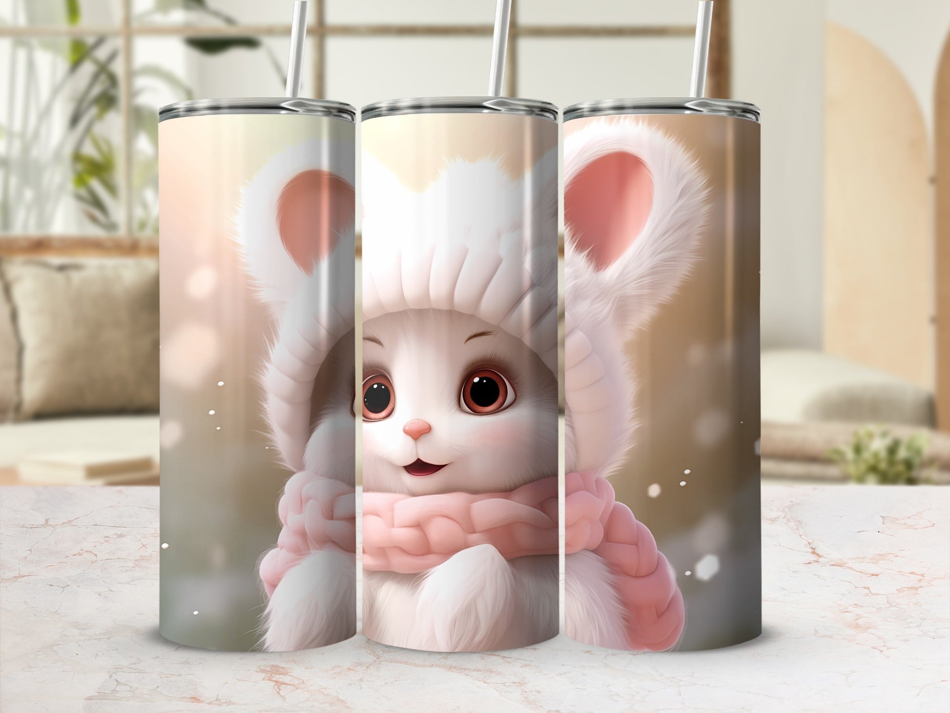 Adorable Cartoon Animal Insulated Tumbler with Straw