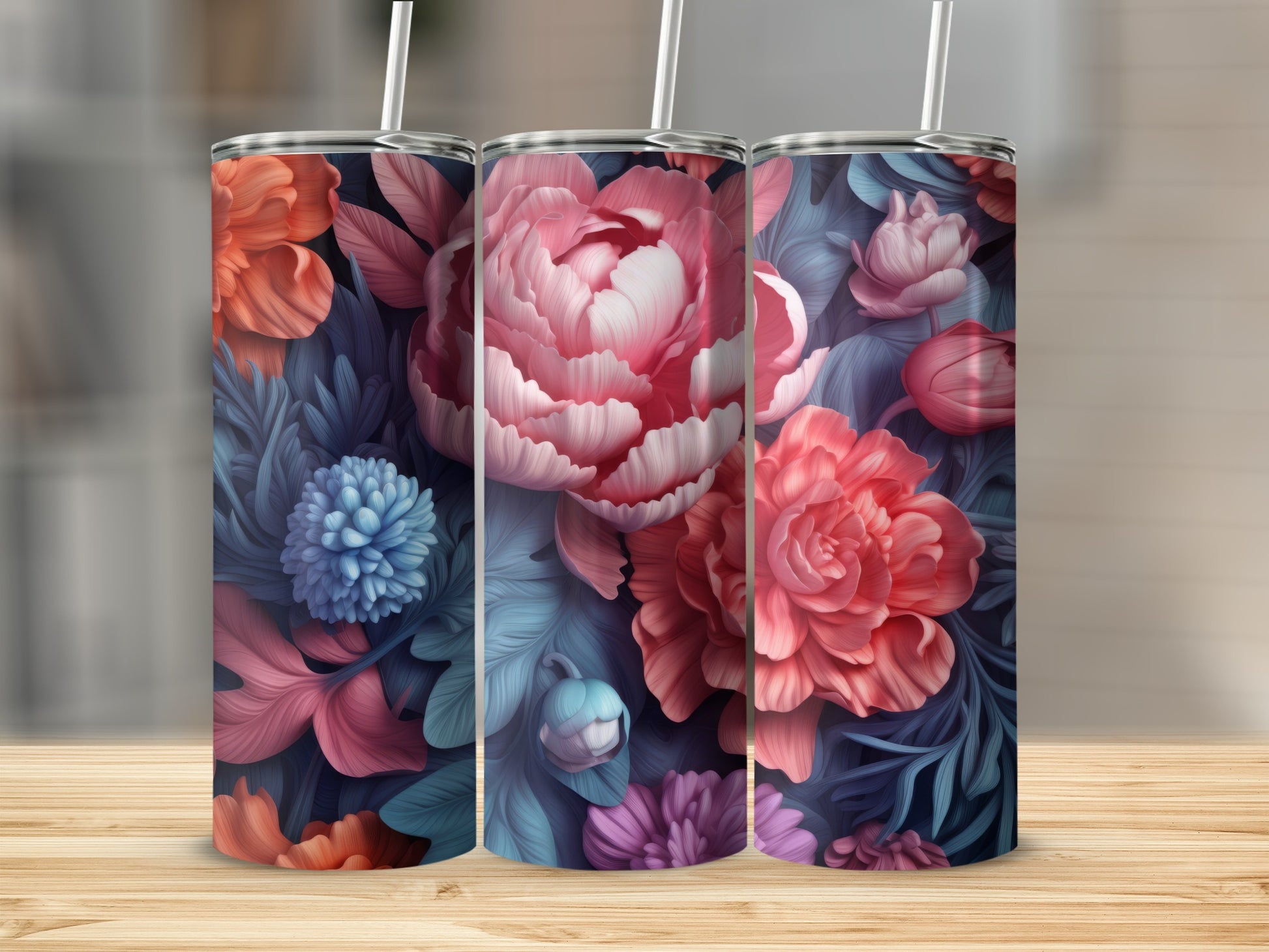 Elegant Floral Insulated Tumbler with Lid and Straw