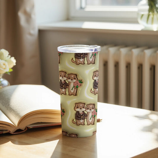 Adorable Illustrated Otter Couple Design Tumbler