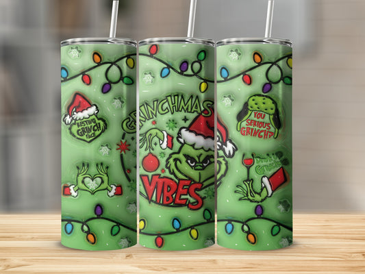 Festive Grinch Christmas Vibes Holiday Tumbler Cup