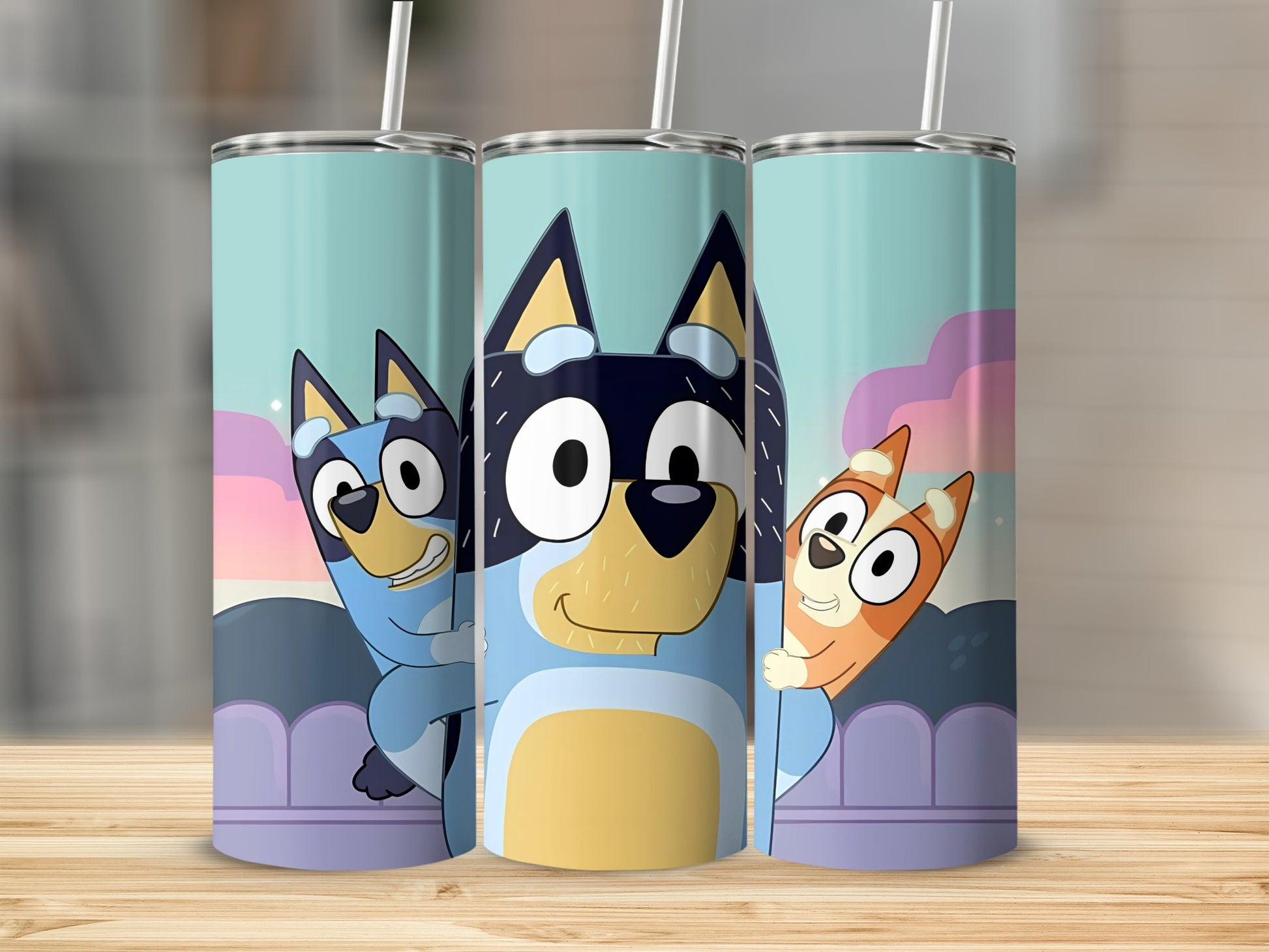 Blue and Orange Cartoon Characters Tumbler With Straw