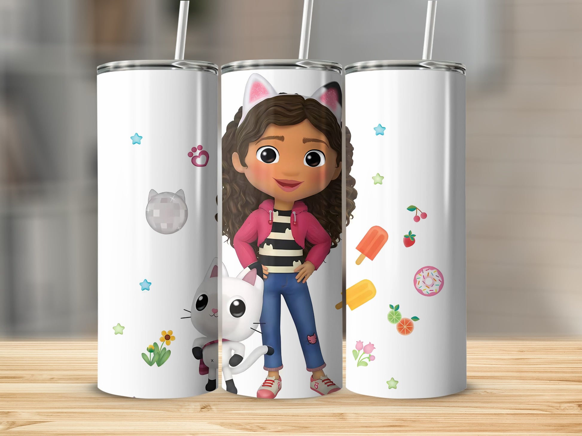 Fun Cartoon Girl with Cat and Popsicle Design Tumbler