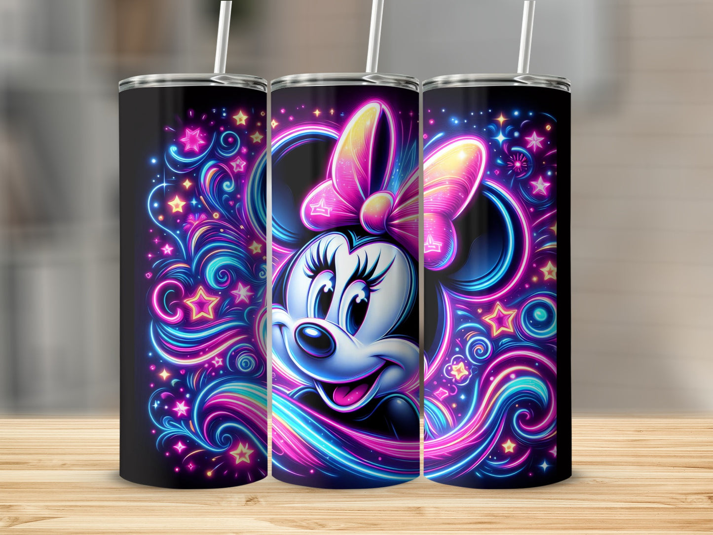 Colorful Minnie Mouse Neon Art Design Tumbler