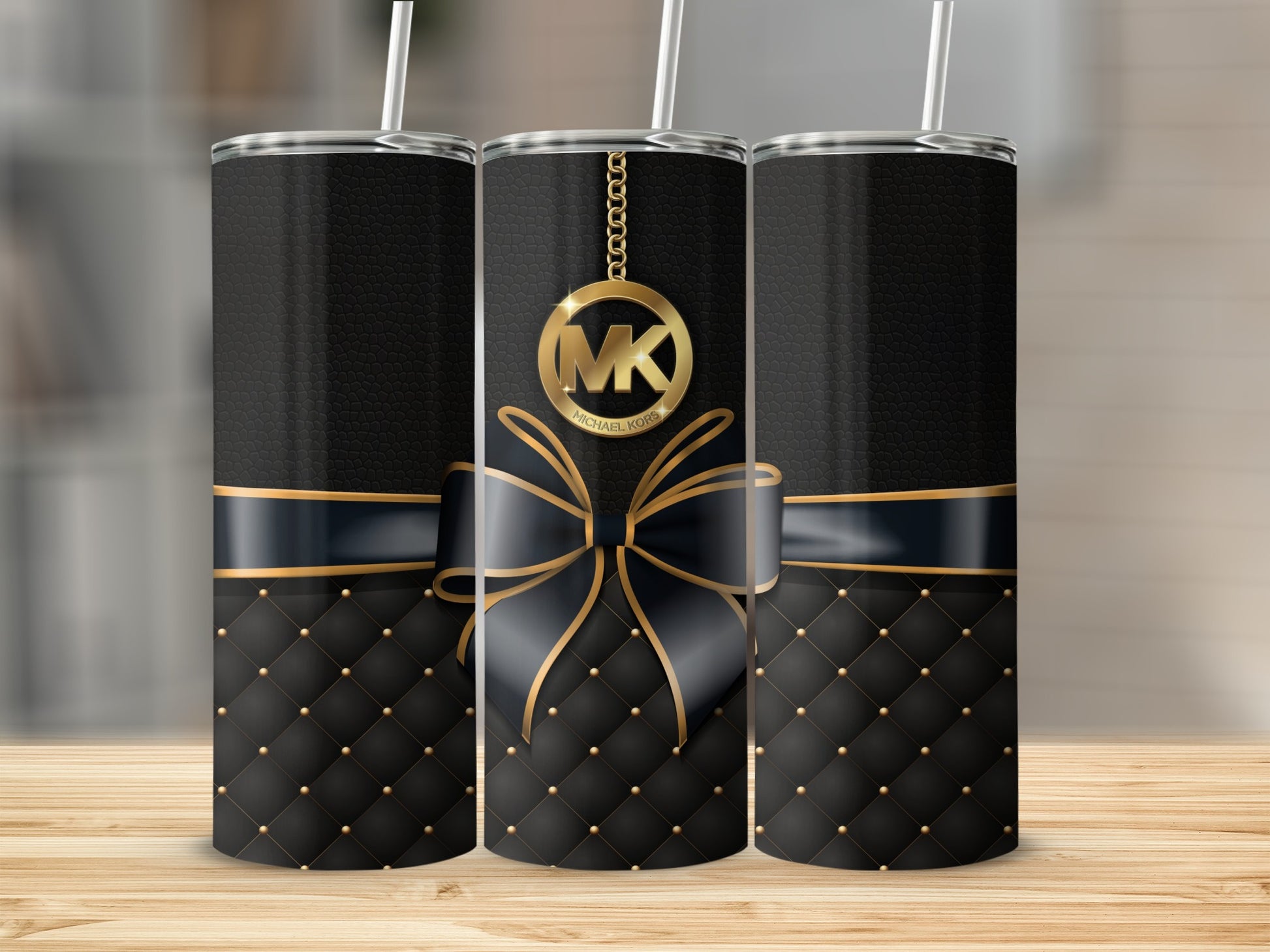 Chic Black and Gold Quilted Tumbler Elegant Design