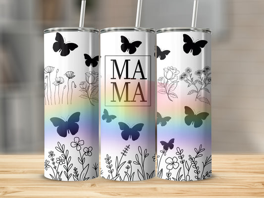 Colorful Butterfly and Flowers Design Mama Tumbler