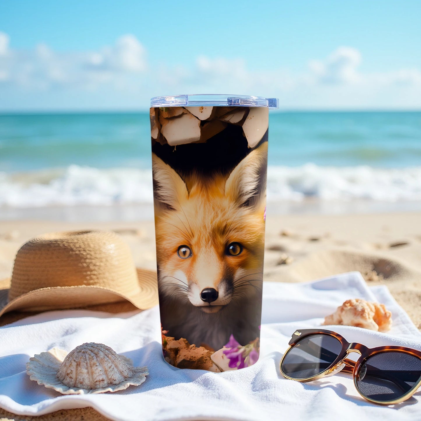 Adorable Fox Face Tumbler Beach Scene Unique Fun product type
Fox
Tumbler
Animal
Wildlife
Beach
Ocean
Summer
Travel
Drinkware
Fox face
Woodland
Unique design
Beverage cup
Outdoor gear
Vacation
Coastal life
Cute creature
Insulated
Adventure
Sandy shore