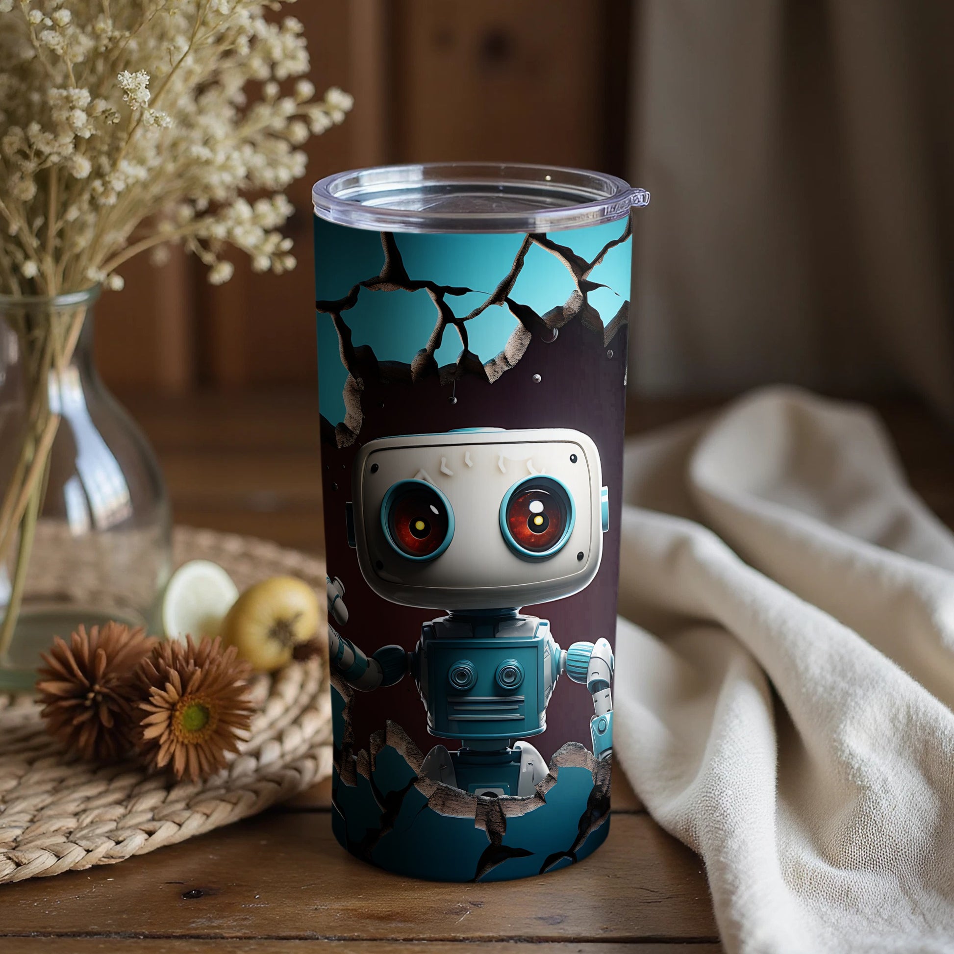 Cute Robot Cracked Wall Insulated Tumbler