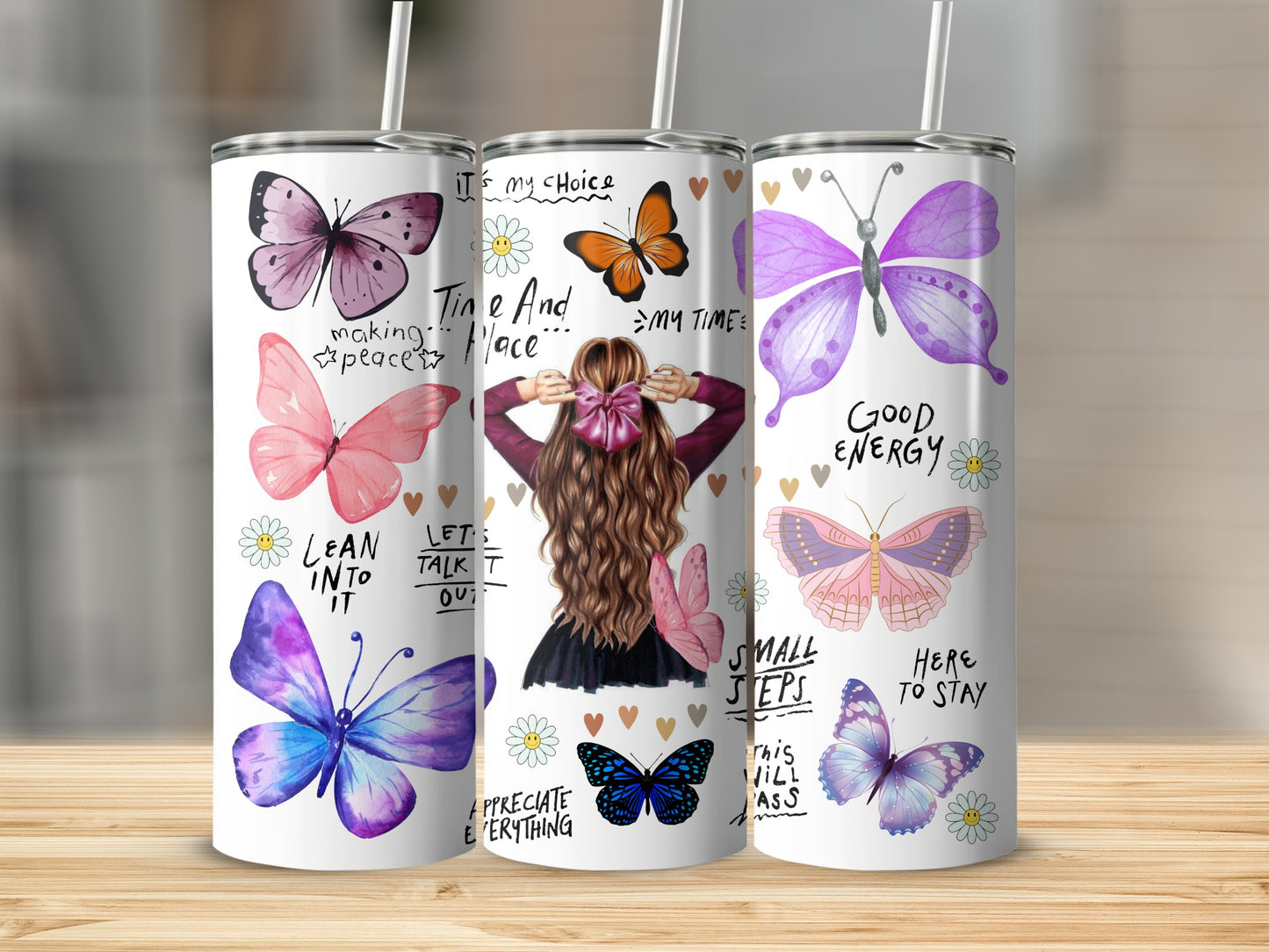 Butterfly and Inspirational Quotes Tumbler Design