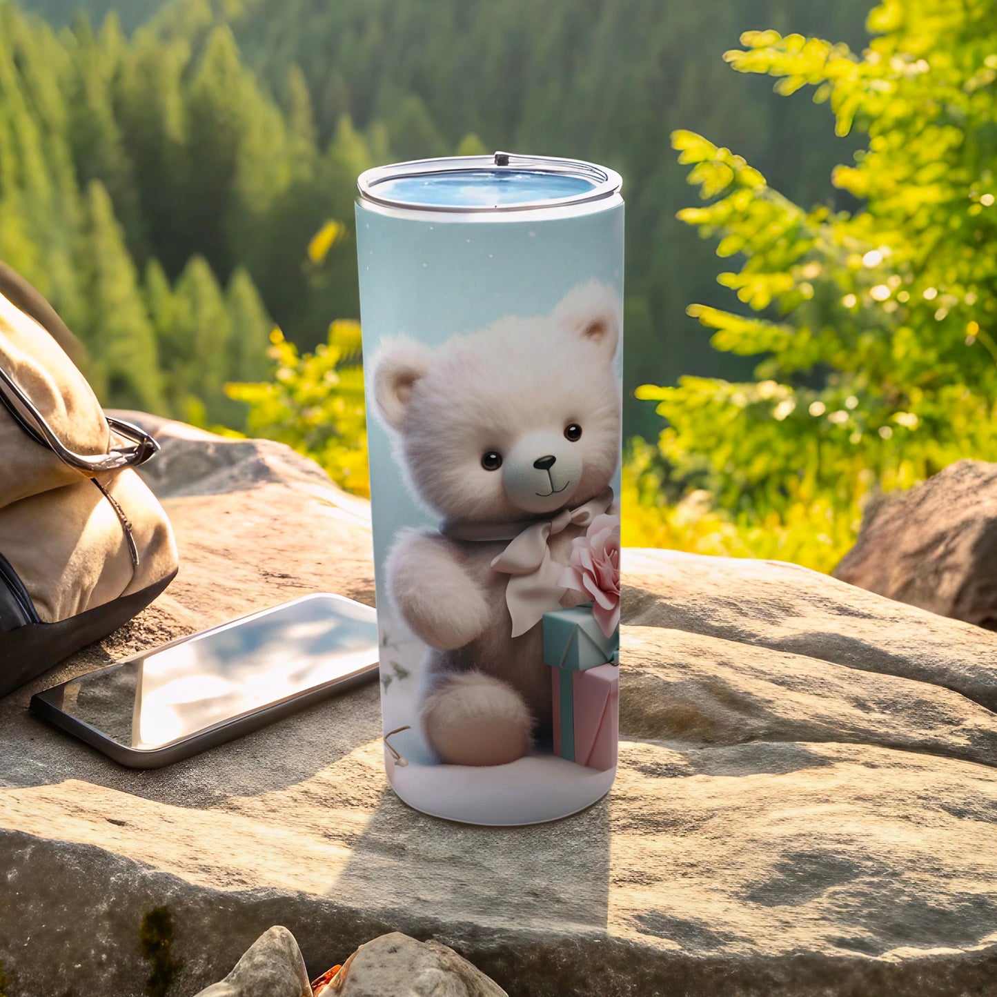 Cute Teddy Bear Tumbler with Gift Box and Bow Design