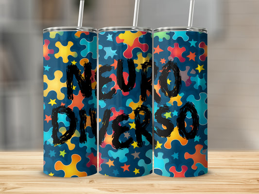 Neuro Diverso Colorful Puzzle Pattern Tumbler Cup