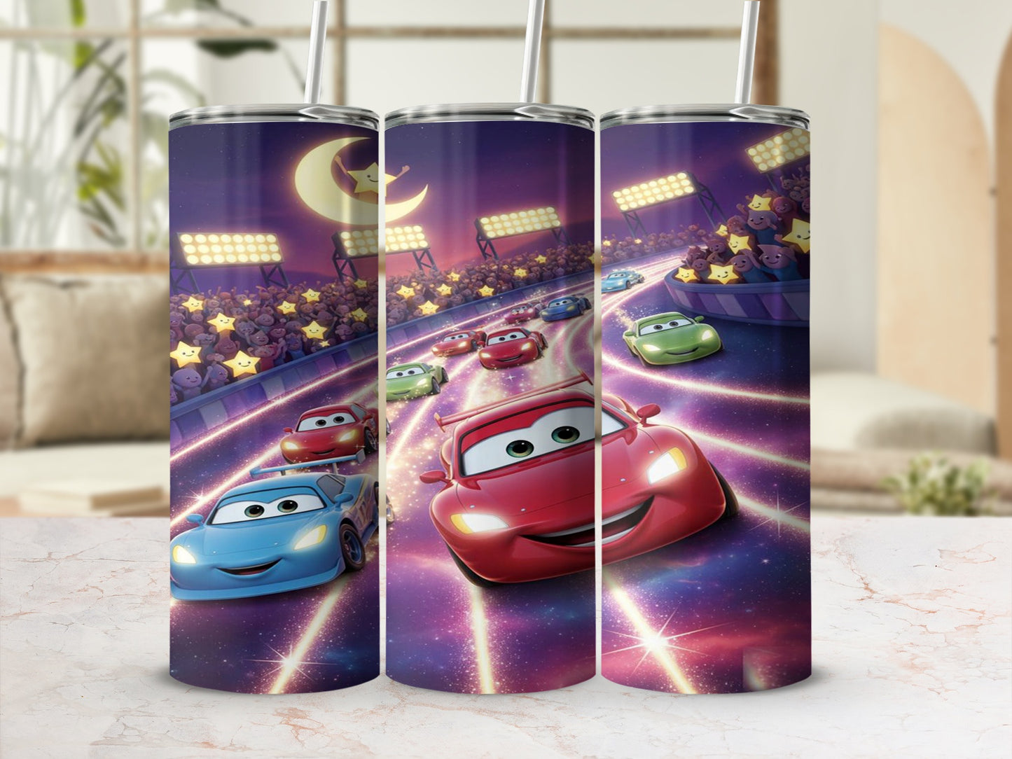 Racing Cartoon Characters On Track Tumbler Cup