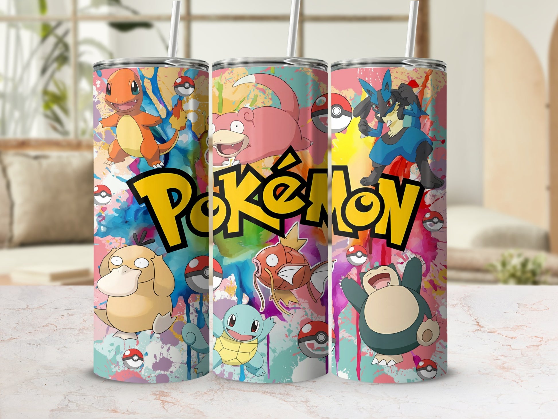 Colorful Pokemon Characters Artwork Tumbler Cup
