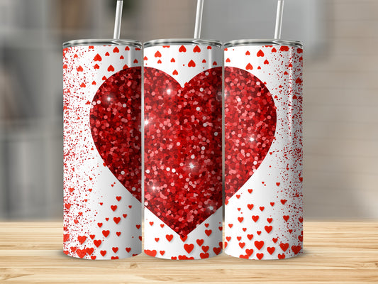 Red Heart Pattern Sparkling Glitter Tumbler