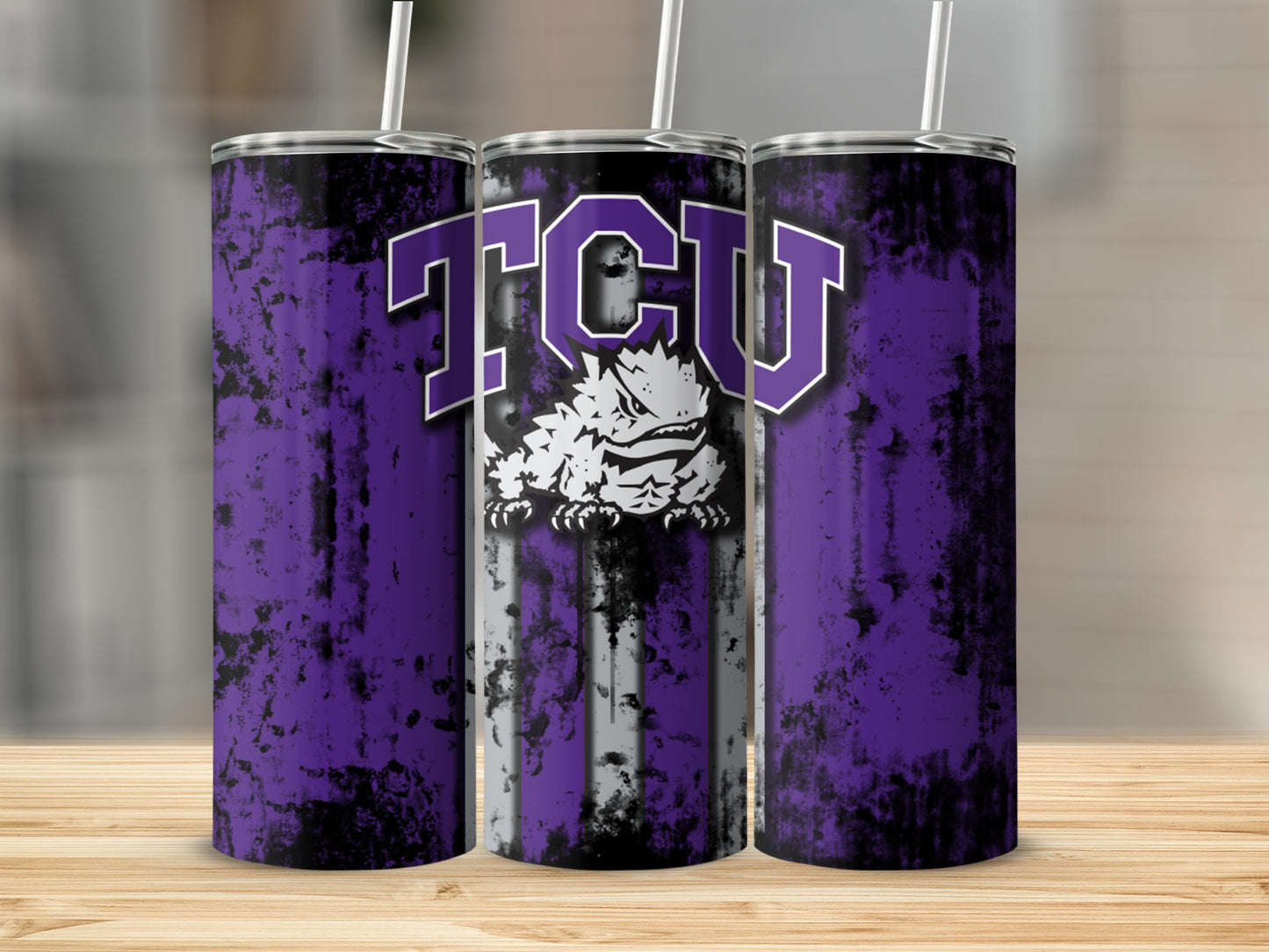 TCU Custom Purple and Black Tumbler with Horned Frog